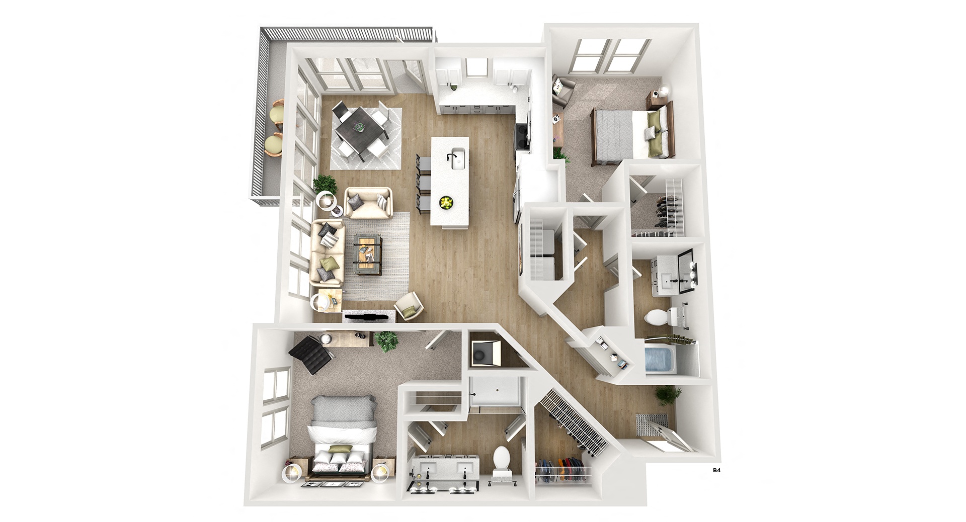 Floor plan for 2 beds, 2 baths, 1301 sqft